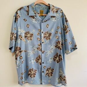 Jos. A. Bank Light Blue and Brown Hibiscus Floral Shirt size xl